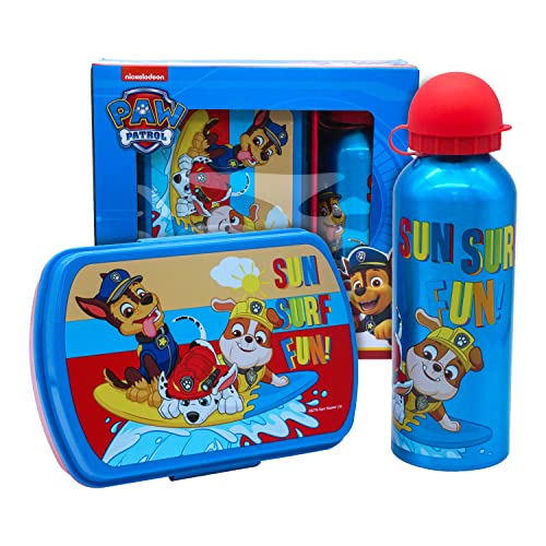 SRV Hub® Boîte à déjeuner en plastique + bouteille d’eau en aluminium pour enfants - Motif de personnage de dessin animé - 18 cm ; 500 ml (Pat’Patrouille)