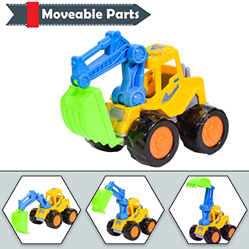 Image of WISHKEY Plastic Push and Go Construction Truck Set, 2 Friction Powered Trucks Resemble Excavator, Moveable Parts, Non-Toxic ABS Plastic, Multicolor, 3+ Years (Set of 2)