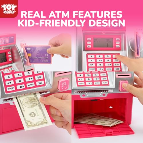 Image of TOY Life Pink Kids ATM Piggy Bank, Money Counter, Ages 5-10