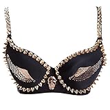 Dessous Schwarz Gold Studded Rivet & Wings Unterwäsche Damen BH Sexy Dessous Bikini Punk Rock Gothic Push Up BH (schwarz, L)