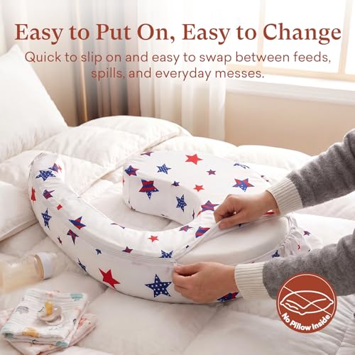 Image of Nursing Pillow Cover Compatible with My Brest Friend, 2 Pack Soft Breathable Replacement Covers, Machine Washable, Patriotic 4th of July, Flag Stars