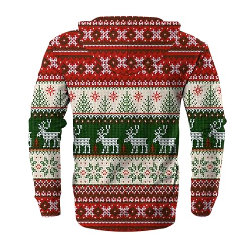 Ymosrh Men's Ugly Christmas Hoodies, Long Sleeve Casual Zip Up Hooded Sweatshirt Cute Print Xmas Hoodie Pullover, M-3XL4