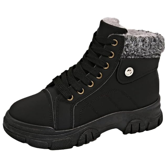Womens fashionable short boots - high-top round toe thick sole warm - suitable for autumn and winter outfits