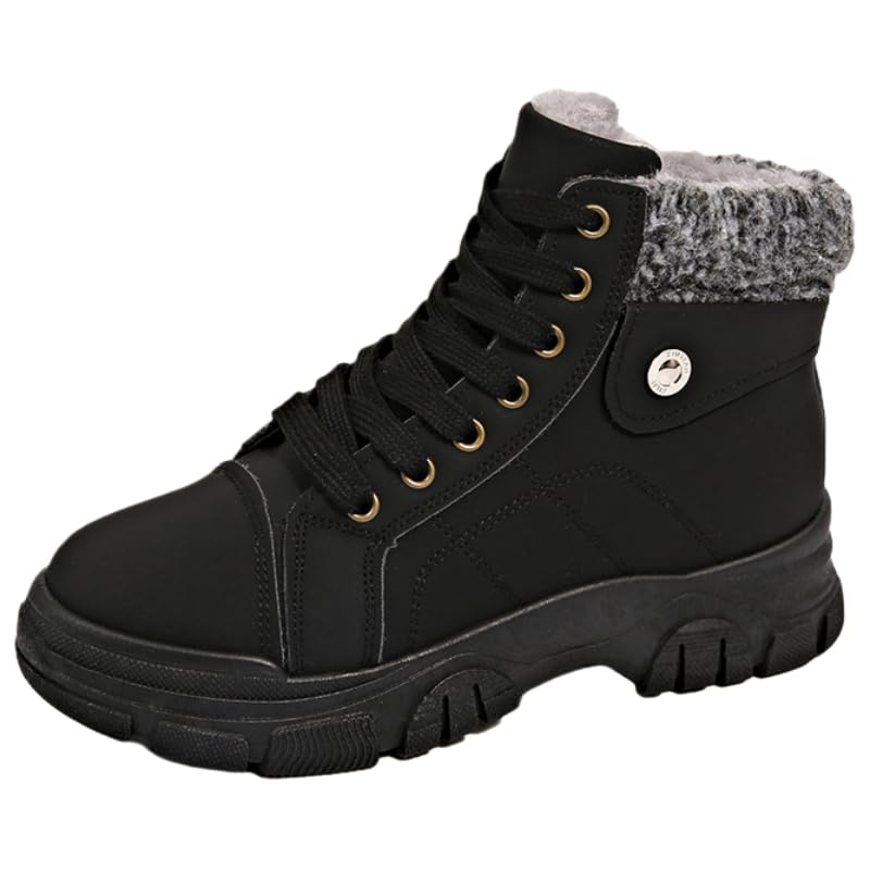 Womens fashionable short boots - high-top round toe thick sole warm - suitable for autumn and winter outfits