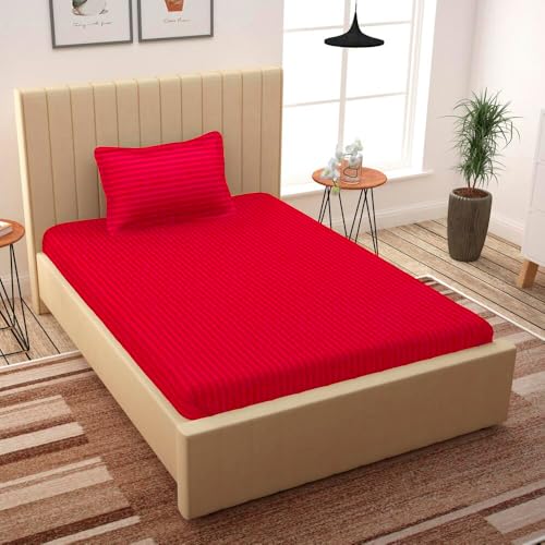 Image of Single Bedsheet for Single Bed, Lavender Sheet | 1 Single Bedsheet Cotton Bed Sheet Single Bed (60x90 Inch) with 1 Pillow Cover - Red