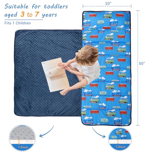 Image of Lasoftan Toddler Nap Mat with Pillow and Blanket, Extra Large Rolled Napping Mats,Slumber Bags for Boys Girls,Kids Sleeping Bag for Daycare, Preschool Travel Camping