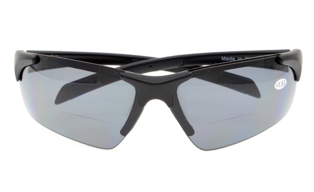 Eyekepper TR90 Unzerbrechliche Sport-halb-randlose Bifokale Sonnenbrille Baseball-Laufangeln Fischen-Fahren Golf Softball-Wandern Mattschwarzes Feld-graues Objektiv +1.0
