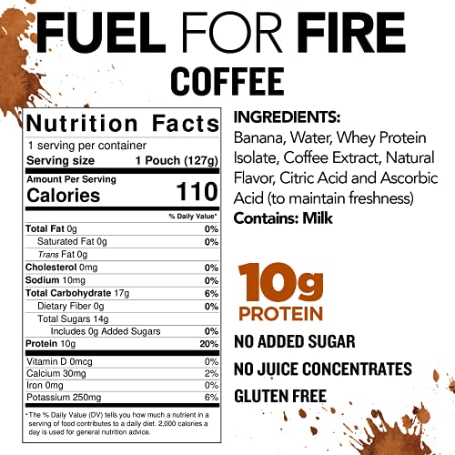Fuel For Fire Protein Smoothie Pouch - Coffee (12-Pack) | Healthy Snack & Recovery | No Sugar Added, Dietitian Approved | Functional Fruit Smoothies | Gluten Free, 70Mg Caffeine (4.5Oz Pouches) #TOP5