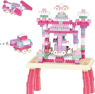 جيني مجموعة مكعبات بناء مع طاولة نشاط - 100 قطعة - بينك - للاطفال