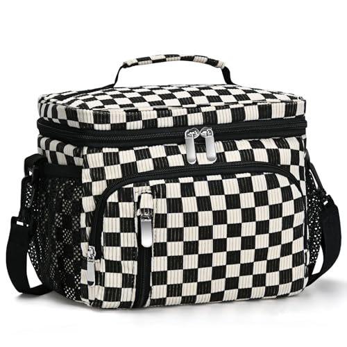 Black Checkered Insulated Lunch Bag