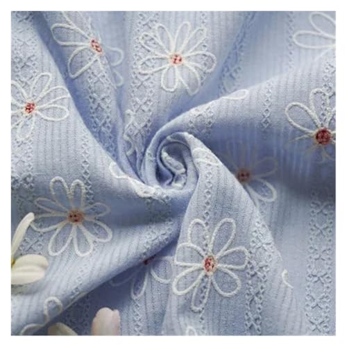 Tissu jacquard imprimé marguerite bleu pour rideaux de salon et nappes bohèmes