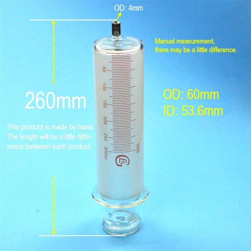 Large Glass Syringes 300ml with Glass Caliber/Ruhr Locks Caliber Glass Enema Sausage Device Sample Extractor Injector 300 CC(Ruhr Locks Caliber)