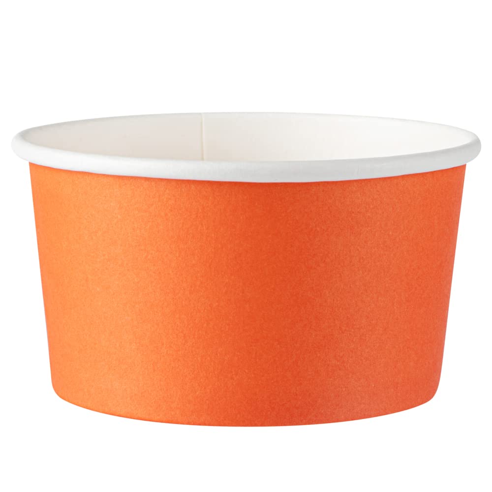Restaurantware Coppetta 8 Ounce Ice Cream Cups, 200 Disposable Treat Cups - For Hot & Cold Foods, LeakResistant, Tangerine Orange Paper Chili Cups, Freezer- & Microwave-Safe, Grease-Resistant