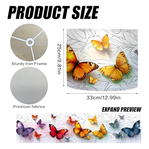 Image of Nuxovilar Lamp Shades Set of 2, 13 inch Top x 13 inch Bottom x 10 inch High (Spider) | Small lamp shades colorful butterfly design kids room bedroom studio art inspired nook covers (Butterfly)
