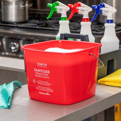 Image of Restaurantware Plastic Buckets with Stainless Steel Handle Pack of 10, 8 Quart Plastic Cleaning Pails, Red Square Design, Measurement Graduations, for Janitorial and Foodservice Use