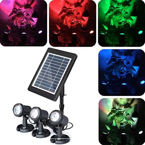 COODIA Solar Powered Underwater Night Light 3 Submersible RGB Lamps Color Changing Landscape Spotlight for Garden Pool Pond Outdoor Decoration