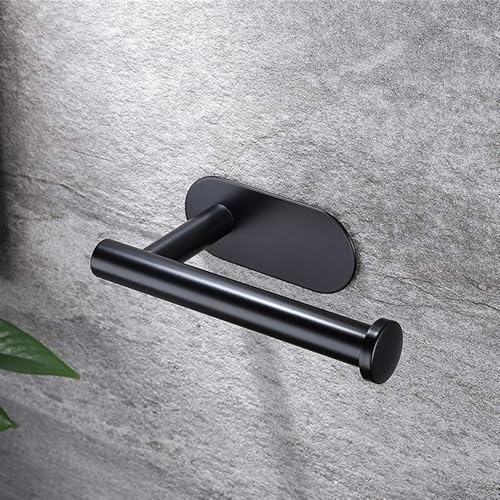 Self Adhesive Toilet Paper HolderStainless Steel Bathroom Tissue Holder - No Drilling Wall Mounted for Restroom Kitchen RV | Easy Installation No Punching Required (black)