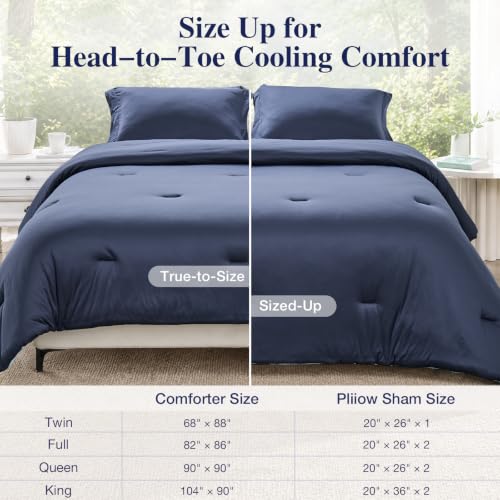 Image of MUXHOMO Cooling Comforter Set Queen Size, Lightweight Summer Comforter for Hot Sleeper, Reversible Bedding with ICY Cooling Surface, Includes 1 Comforter (90 inchx90 inch) and 2 Shams (20 inchx 26 inch), Navy