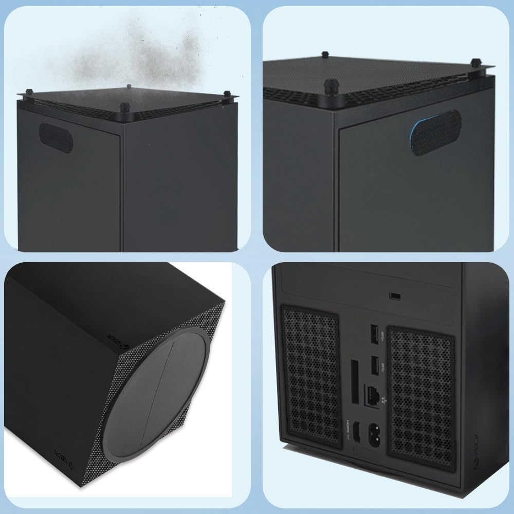 Dust Filter Compatible with Xbox Series X, Accessory Set with 4 Silicone Plugs & 4 PVC Meshes - High-Density Breathable Metal Mesh Top Protection (Black) 6 51I7jX eQJL. AC SL1000