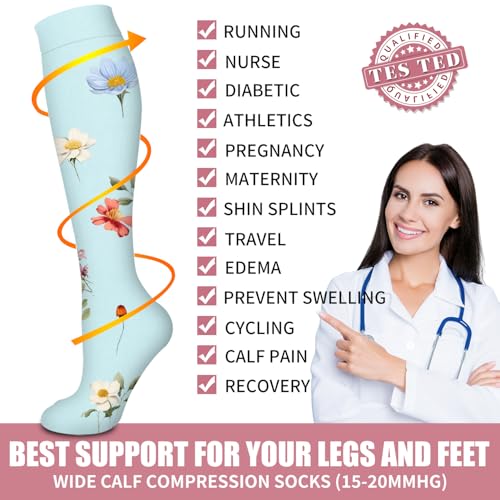 Image of Compression Socks for Women & Men Circulation (6 Pairs) 15-20 mmHg is Best Support for Athletic Running,Nurse