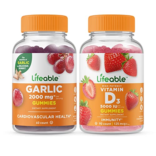 Lifeable Garlic 2000Mg + Vitamin D 5000 Iu, Gummies Bundle - Great Tasting, Vitamin Supplement, Gluten Free, Gmo Free, Chewable Gummy #TOP17