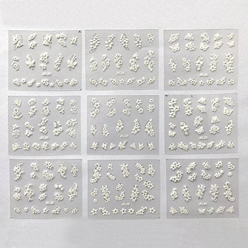 50 Sheets 3D Flower Nail Art Stickers Decals Decal Manicure Stamping Diy Decoration Tools, Include 15 Sheets White Flower, 15 Sheets Black Flower And 20 Sheets Colorful Flower #TOP3