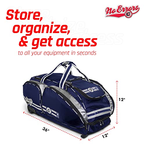 No Errors Noe2 Catchers Gear Bag With Wheels- Large Bag For Catcher’s Equipment, Baseball & Softball Bag, Baseball Bat Bag, Helmet Bag, Bag For Catchers With Wheels(Navy) #TOP2