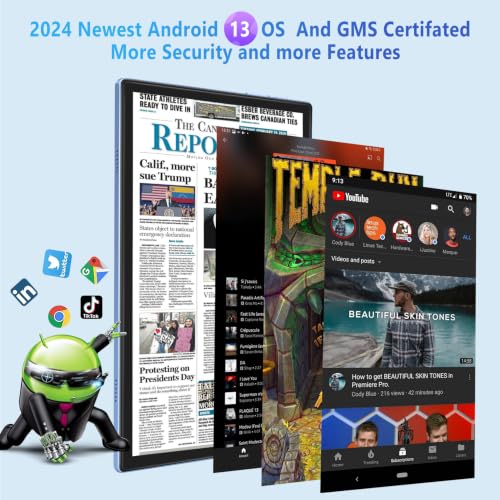 Image of 10 inch Tablet with Keyborad Octa-Core Android 13 Tablets PC with 12GB RAM 128GB ROM 1TB Expand, 8000 mAh Battery, 1280 x 800 IPS Display, 5G WiFi, GPS, Dual Camera,Case Mouse, Split Screen (Blue)