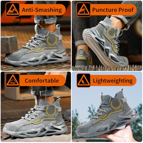 Image of LAoutun Steel Toe Shoes for Men Work Shoes Safety Sneakers Comfortable Lightweight Puncture Proof Slip on Indestructible Construction Work Shoes