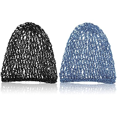 Waydress 2 Pieces Mesh Hair Net Rayon Knit Snood Women Crocheted Sleep Cap (Black, Blue) Cover