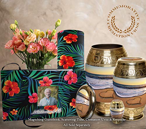 Image of COMMEMORATIVE CREMATION URNS Tropical Photo Funeral Guest Book for Memorial Service and Celebration of Life Guest Book for Memorial Service - Beautiful & Vibrant Sign in Book for Funeral