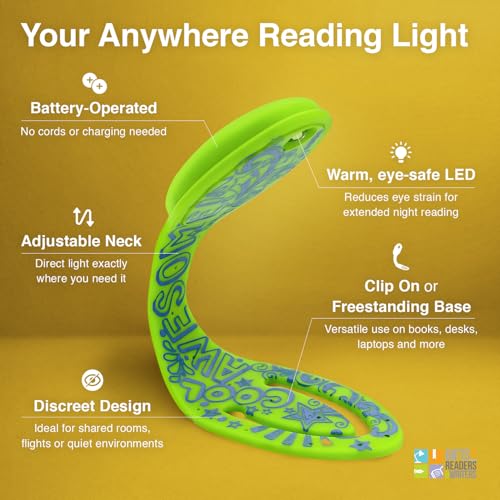 Image of Gifts for Readers & Writers Book Light, Clip On Reading Light for Bed, 2in1 Flexilight & Bookmark, Small & Lightweight with a Soft Glow, 2 Batteries Included, Awesome