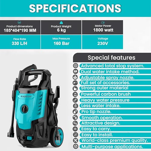 Image of KP-30 Portable High Pressure Car Washer 1800W | 160 Bar Power Cleaner | 5.5 LPM Flow | Electric Pressure Washer for Car, Bike & Home Use