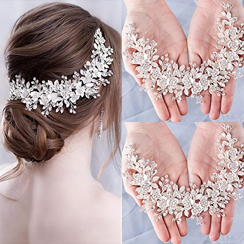 Asphire Handmade Bridal Hair Band Floral Leaf Crystal Headband Vintage Wedding Hair Ornaments Gorgeous Headpiece for Bride Bridesmaid (Silver), asp-headband-042