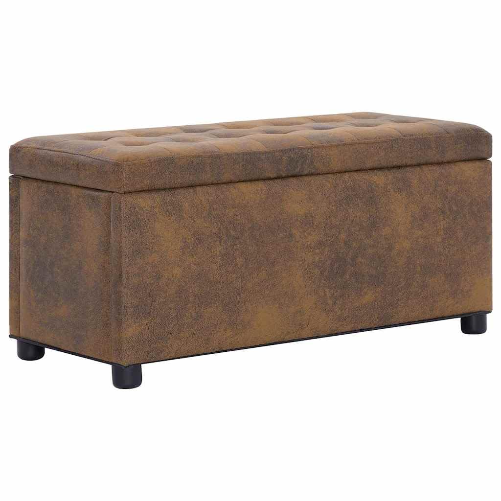 vidaXL Otomana de Almacenaje Piel de Ante Sintética Mobiliario Accesorios Almacenamiento Asientos Casa Hogar Cómoda Práctica Amplia Marrón 87.5cm
