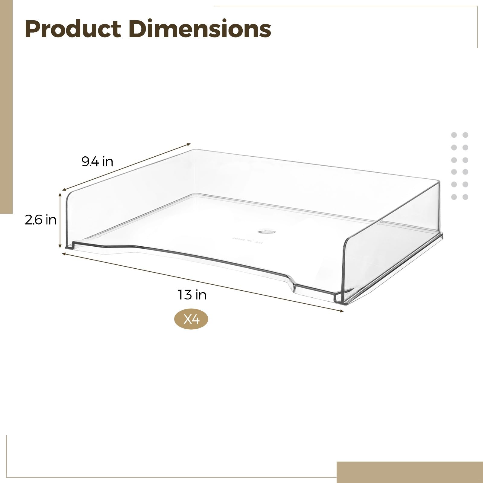 Bandeja de papel transparente, 4 bandejas apilables de 13 x 9.4 x 2.6 pulgadas, organizador de archivos de plástico para escritorio, oficina, escuela, almacenamiento de documentos en casa