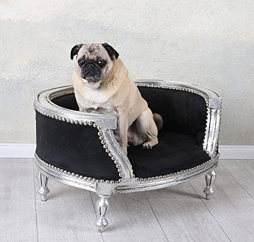 Hundebett Barock Katzenbett Hundesofa Schwarz Silber Hund Katze Bett Liege cat700e02 PalazzoExklusiv