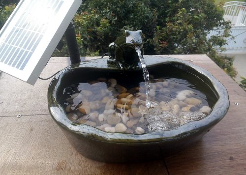 ASC Solar Powered Ceramic Green Frog Water Fountain Kit Garden Patio Bird Daytime Running Version - Thumbnail 4
