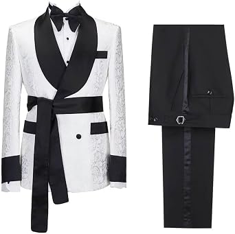 Mens Two Pieces Jacquard Tuxedo Paisley Shawl Lapel Suit Jacket Pants for Dinner Prom Wedding