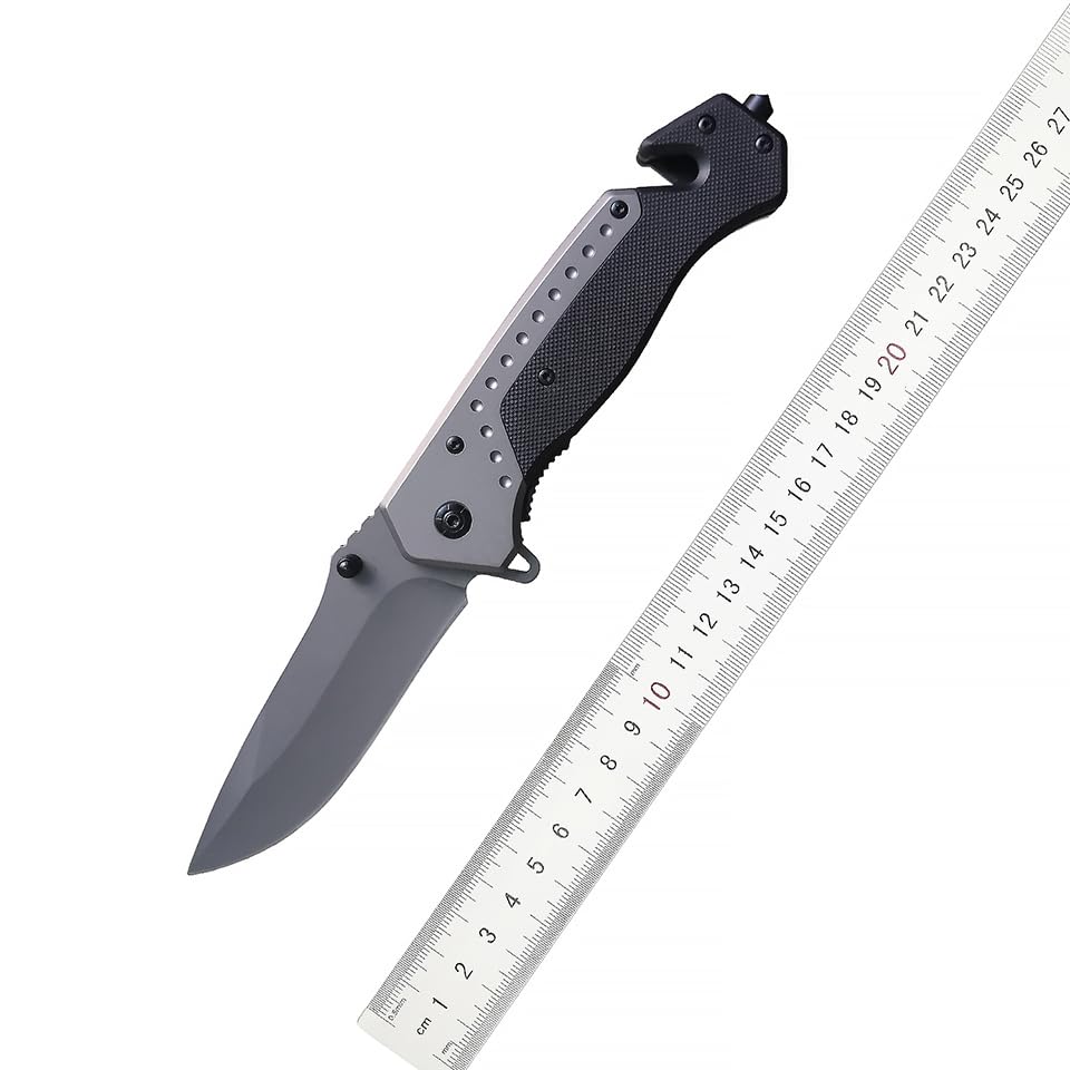 Navaja de bolsillo plegable de acero inoxidable con mango G10, colección de supervivencia EDC, buena para caza, camping, supervivencia, al aire libre, uso diario (Black Handle)
