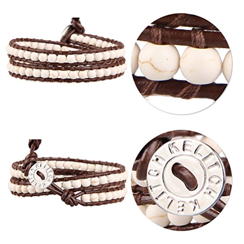 Image of KELITCH Double Wrap Bracelet Women Hand-Braided Turquoise Beads Bracelets Boho Leather Bracelets Bangle