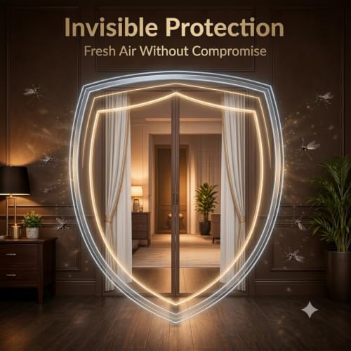 Image of Polyester Magnetic Mosquito Net for Door 210 * 100cm | Mosquito Curtain for All Types & Sizes Door Nets for Mosquitoes Auto-Closing Insect Screen to Keep Mosquitoes Out Black (1, Brown, 200 * 100cm)