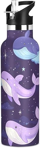 Miniatura 1 de Blue-Purple Whale Lightweight Gym Water Bottle with Leak Proof Spout Lid Double Wall Vacuum for Travel, Camping, Sports