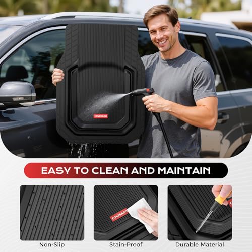 Image of Coverado Car Floor Mats for Cars, Waterproof All Weather Protection, Deep Dish Car Mats, Universal Trim to Fit Automotive Mats Car Accessories for Cars SUV Truck, 3PCS Set, Black