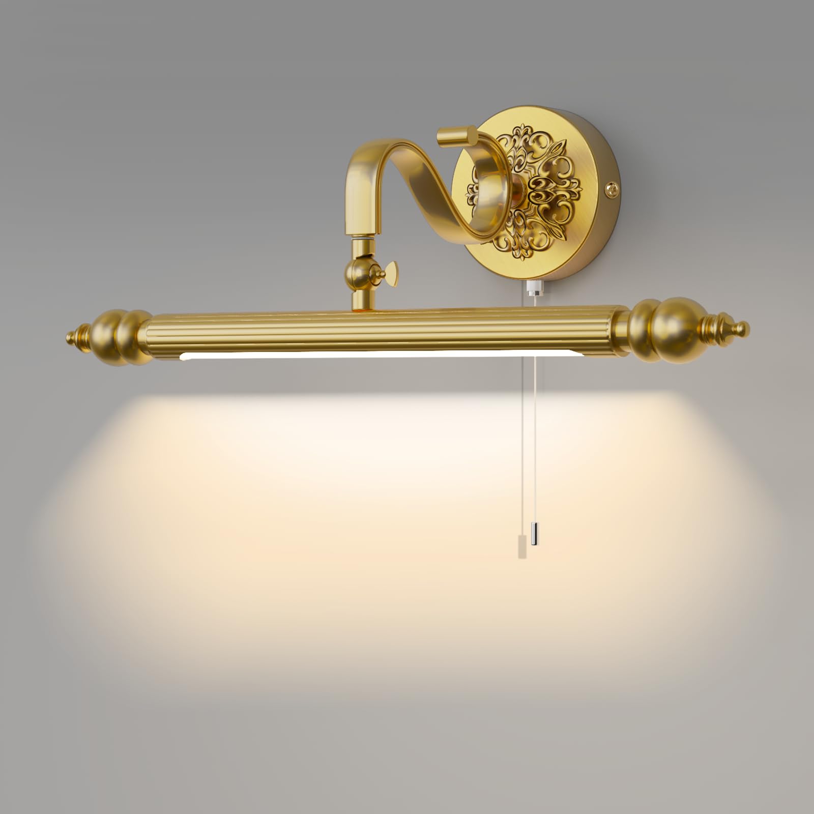 ACMHNC Lampada Specchio Bagno LED, 61cm Luce Specchio Bagno con Interruttore a Catena, IP44, 10W 720lm, Braccio Regolabile 240 °, Oro Antico, 4000k