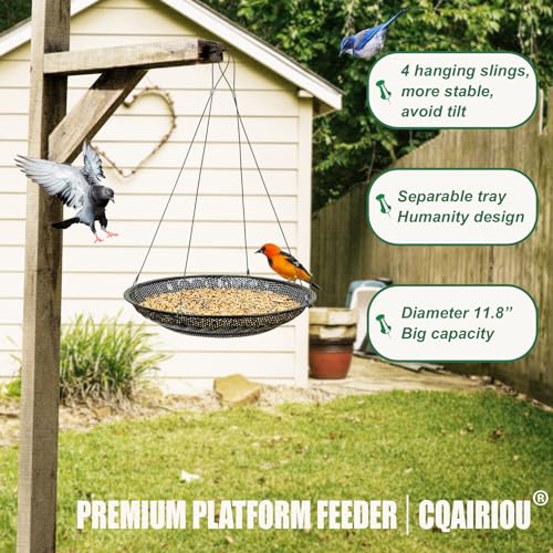 Cqairiou N/M Upgraded Hanging Bird Feeder Tray,11.8 Inch Stainless Steel Large Platform Metal Mesh Seed Tray For Backyard Garden Attracting Outside Wild Birds thumb #1
