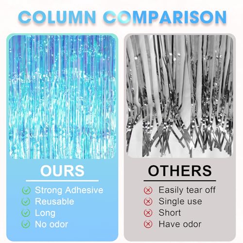 Image of Voircoloria 2 Pack Neon Iridescent Tinsel Foil Fringe Curtains, Iridescent Party Decorations, Metallic Tinsel Party Streamers Backdrop for Birthday Baby Shower Graduation Wedding Party Decorations
