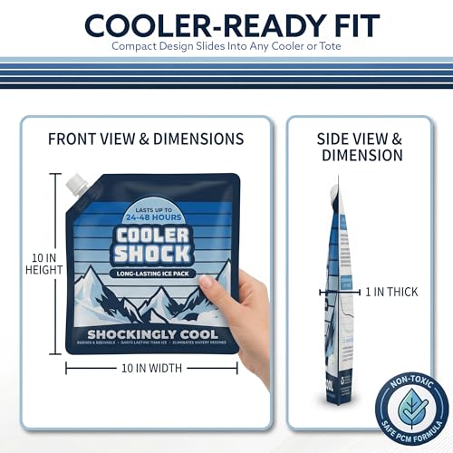 Image of Cooler Shock Reusable Ice Packs for Cooler - Long Lasting Cold Freezer Packs for Coolers and Lunch Boxes - Cooler Ice Packs for Camping Gear, Fishing, Road Trips, Beach Must Haves