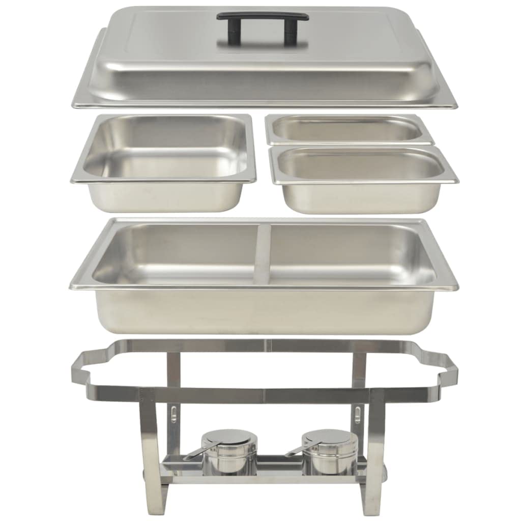 Scaldavivande, set di 3 pezzi, in acciaio inox con contenitori GN, scaldavivande per buffet e fornello per gastronomia, catering, feste, hotel, banchetti e sala da pranzo, termoisolante
