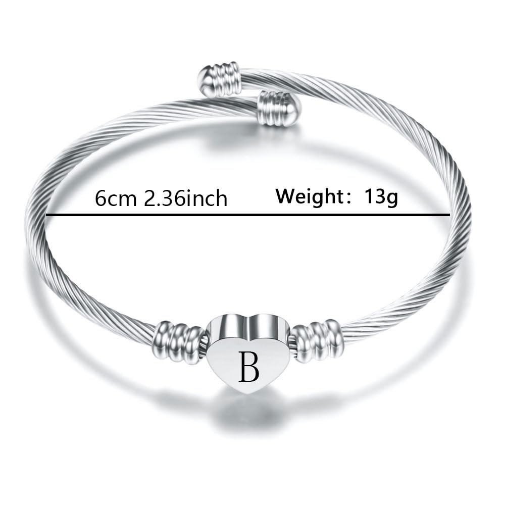 Argento Amore Cuore 26 Lettera Iniziale Alfabeto A-Z Polsino Bracciale Gioielli Regolabili Regalo Per Figlia Figlio Sorelle Amici Mamma Collega Amante Compleanno Natale